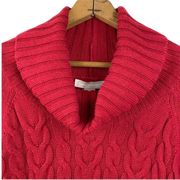Banana Republic Wool Cashmere Blend Cable Knit Mixed Knit Cowl Neck Red Sweater - Picture 5 of 16